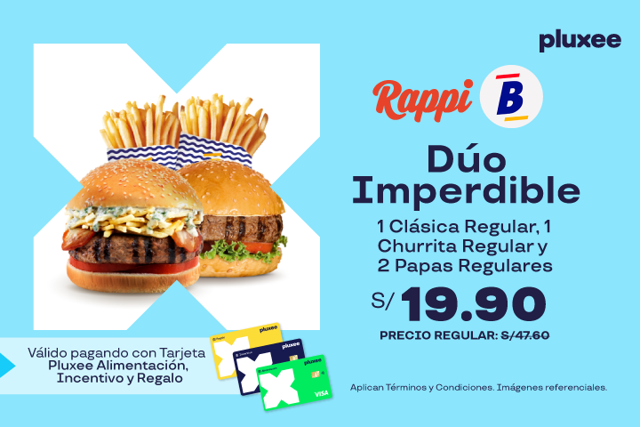 Dúo Imperdible: 1 Clásica Regular + 1 Churrita Regular + 2 Papas Regulares a S/.19.90. (Precio regular S/.47.60 )