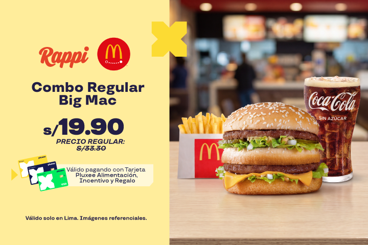 Combo Regular Big Mac a S/19.90.Precio regular  S/33.30.