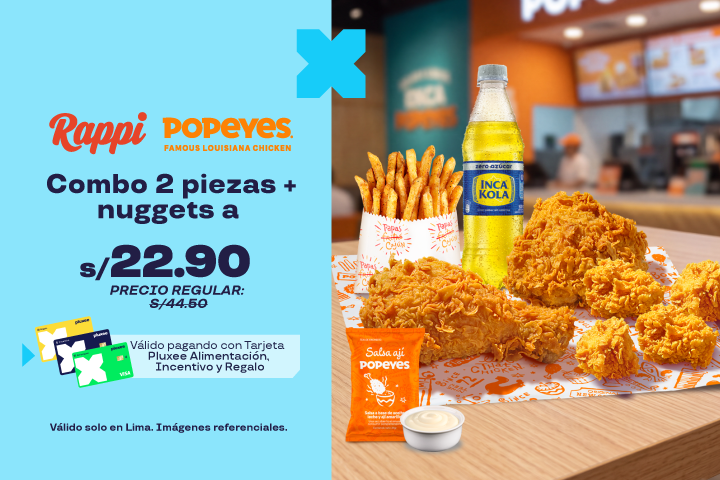 Combo 2 piezas + nuggets a S/22.90.Precio regular S/44.5.