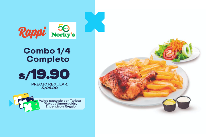 Norkys   / 31% OFF en Combo 1/4 Completo a S/.19.9. (Precio regular  S/ 28.9).  
