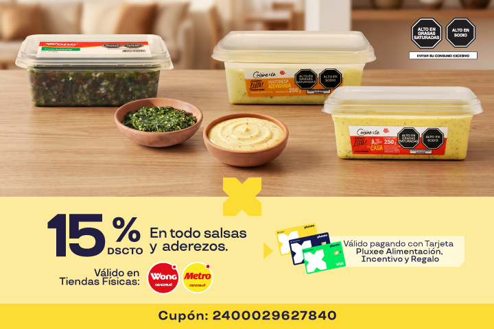 15% En todo salsas y aderezos.Cupón:2400029627840