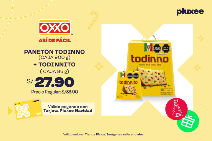 Panetón Todinno Caja 900 g + Panetón Todinnito Caja 85 g a S/27.90. Precio Regular: S/.33.90.   Válido solo en Tiendas Físicas