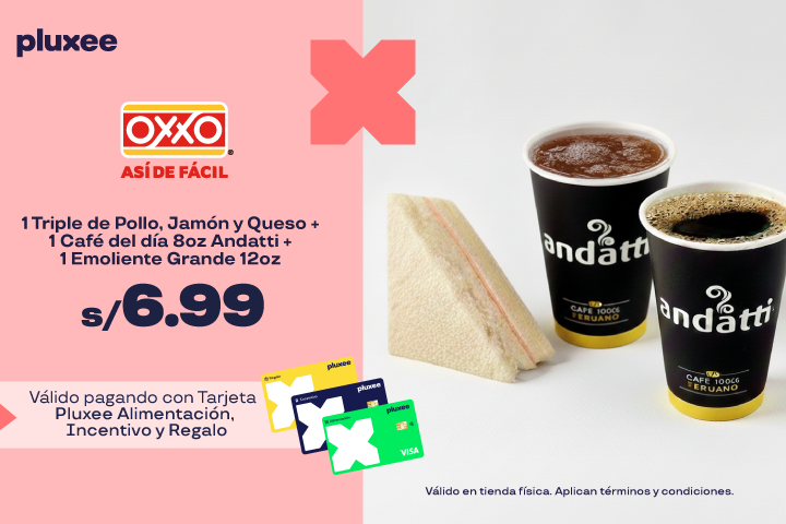 1 Triple de Pollo, Jamón y Queso + 1 Café del día 8oz Andatti + 1 Emoliente Grande 12oz a S/6.99