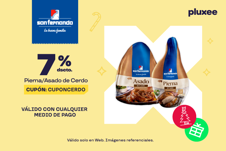 7% Dscto Pierna/Asado de Cerdo.Cupón: CUPONCERDO. Válido solo en Web