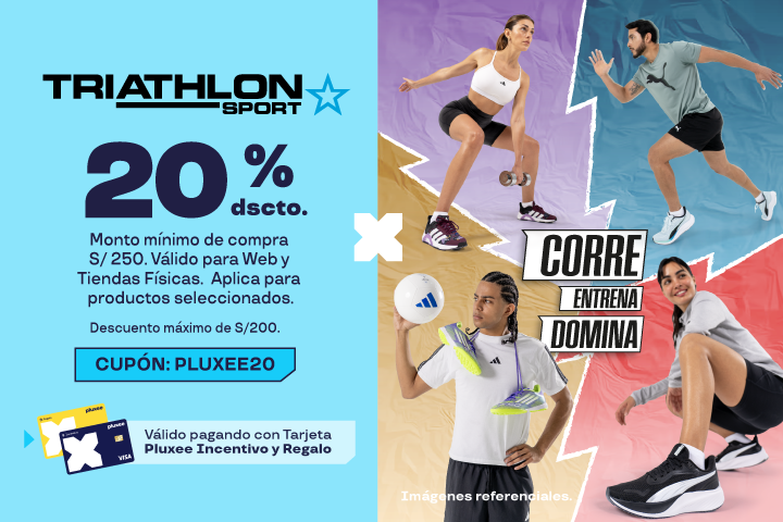  20% Descuento. Mínimo de compra para acceder a la promoción es de S/250. Cupón: PLUXEE20.  Válido para Web y Tiendas Físicas. Aplica para productos s