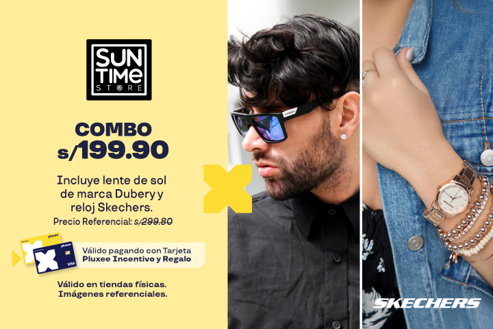 Combo S/.199.90 incluye lente de sol de marca Dubery S/99.9 y reloj Skechers  S/199.9