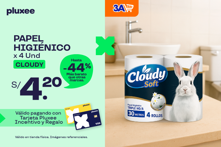 PAPEL HIGIENICO POR 4 UNID 30m HASTA -44% mas barato que otras marcas. PRECIO: S/.4.20