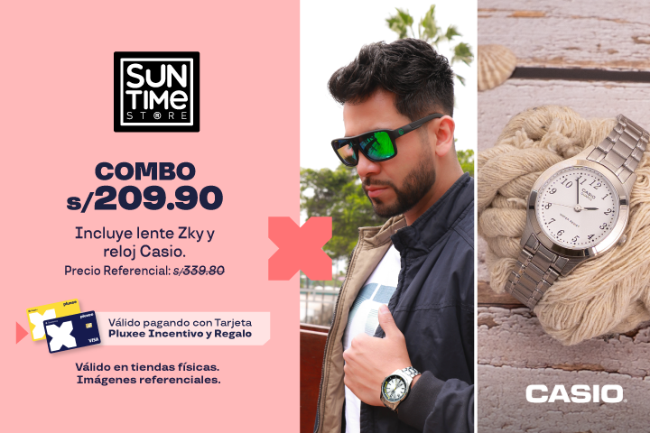 Combo S/209.90 incluye lente Zky S/59.9 y reloj Casio S/279.9.