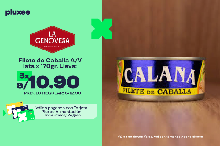Filete de Caballa A/V lata x 170gr. LLeva 3 und a S/10.90.Precio Regular: S/12.90