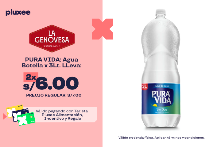 Agua Botella x 3Lt. LLeva 2 und a S/6.00.Precio Regular: S/7.00