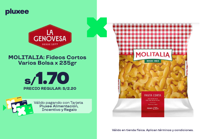 Fideos Cortos Varios Bolsa x 235gr a S/1.70.Precio Regular: S/2.20