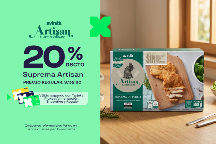 Avinka:20% Dscto.Suprema Artisan.Precio Regular:S/32.90.