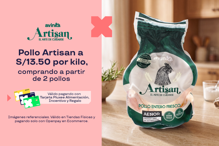 Pollo Artisan a S/13.50 por kilo, comprador a partir de 2 pollos (>3.5 kg)