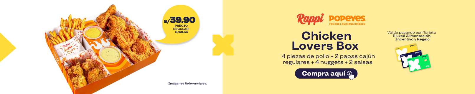 Chicken Lovers Box: 4 piezas de pollo + 2 papas cajún regulares + 4 nuggets + 2 salsas