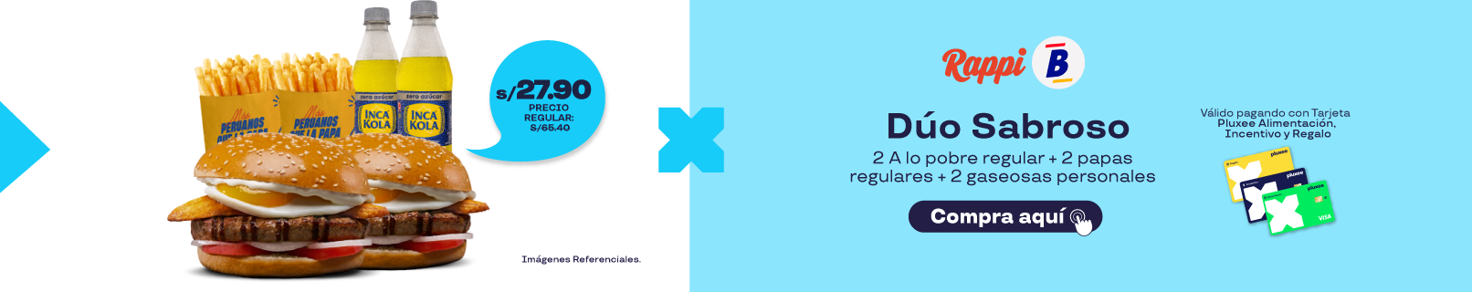 Dúo Sabroso: 2 A lo pobre regular + 2 papas regulares + 2 gaseosas personales a S/27.90